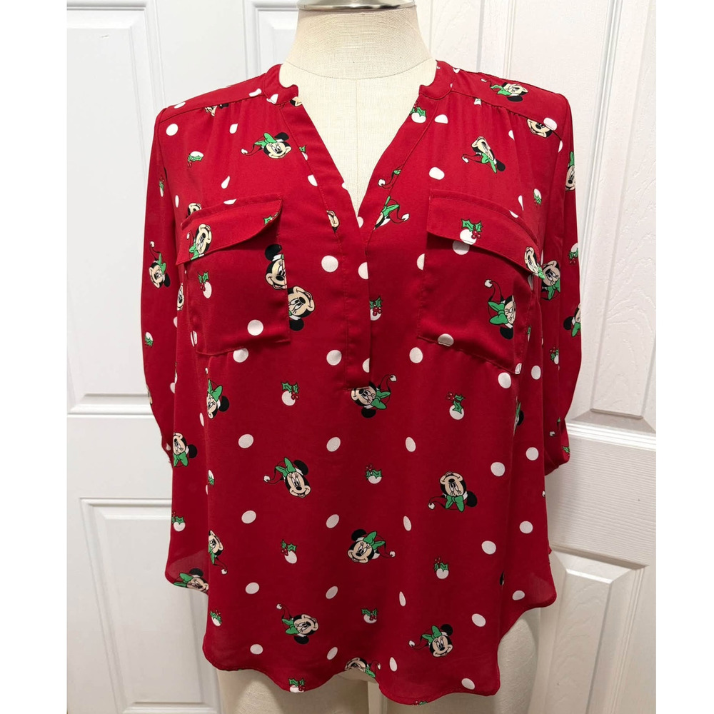 Torrid 2 Disney Minnie Mouse Christmas Santa Georgette Harper Blouse Shirt New